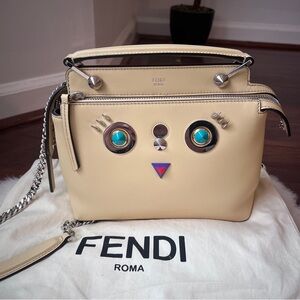 Fendi DotCom Faces Convertible Small Yellow Satchel